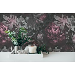 Livingwalls behang bloemmotief grijs, roze, zwart en wit - 53 cm x 10,05 m - AS-385093