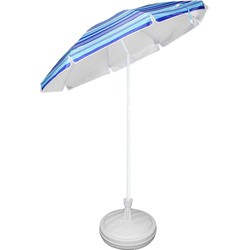 Blauw gestreepte gekleurde tuin/strand parasol 200 cm met wit voet van 42 cm - Parasols