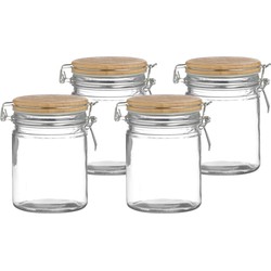 Urban Living Weckpot/inmaakpot - 4x - 700 ml - glas - met beugelsluiting - bamboe deksel - Weckpotten