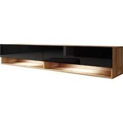 Meubella TV-Meubel Asino LED - Zwart - Eiken - 180 cm