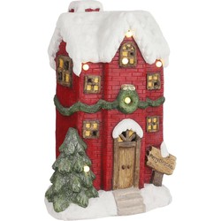 House of Seasons Huis Deco Kerstdorp - 35x25x55 cm - Polyresin - Rood