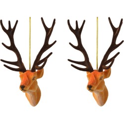 2x Kerstboomversiering hert ornamenten bruin 13 cm - Kersthangers