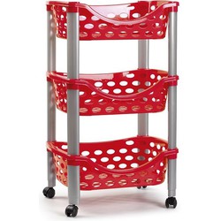 Keukentrolley/roltafel 3 laags kunststof rood 40 x 65 cm - Opberg trolley