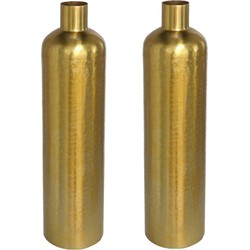 2x stuks bloemenvaas flesvorm van metaal 42 x 10.5 cm kleur metallic goud - Vazen