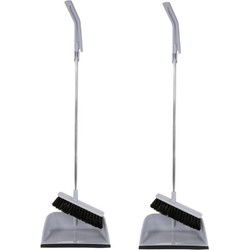 Stoffer en Blik - 2x - lange steel - grijs - kunststof /metaal - 90 cm - Stoffer en blik