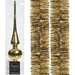 Gouden kerstversiering/kerstdecoratie set piek en 2 folie slingers 270 cm - Kerstslingers