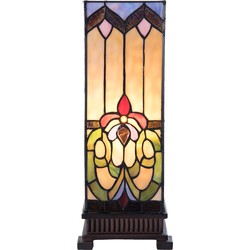 LumiLamp Tiffany Tafellamp  17x17x44 cm Beige Blauw Glas Vierkant Tiffany Bureaulamp