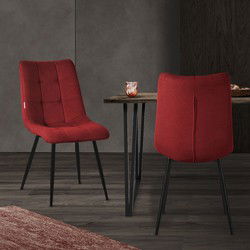 Eetkamerstoelen set van 2 rood Keukenstoel met polyester hoes en stalen poten ML design