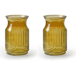 2x Stuks Bloemenvazen - amber geel/transparant glas - H20 x D12.5 cm - Vazen
