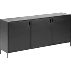 Kave Home - Shantay metalen dressoir in zwart gelakte afwerking met 3 deuren, 160 x 72 cm