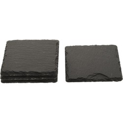 Vierkante luxe leisteen onderzetters 4 stuks 10 cm - Glazenonderzetters