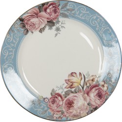 Clayre & Eef Dinerbord  Ø 26 cm Blauw Wit Porselein Bloemen Eetbord