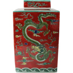 Fine Asianliving Chinese Gemberpot Rood Draak Handgeschilderd