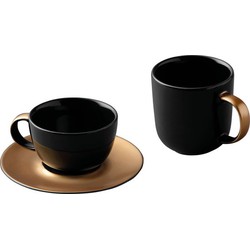 Driedelige koffie- en theeset, Zwart/Goud - Porselein - BergHOFF|Gem Line