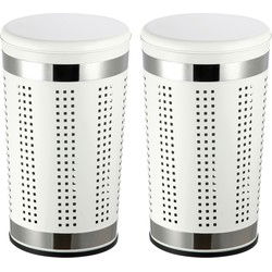 MSV Wasmand Dubai- 2x - rvs metaal - witte deksel - 46 liter compartiment - 35 x 60 cm - Wasmanden