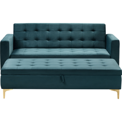 ABERDEEN - Driezitsbank met ottomaan - Blauwgroen - Fluweel