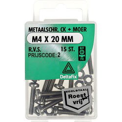 M.schroef moer ck m4x20mm rvs 15st