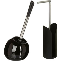 WC-/toiletborstel met toiletrolhouder set zwart - Badkameraccessoireset