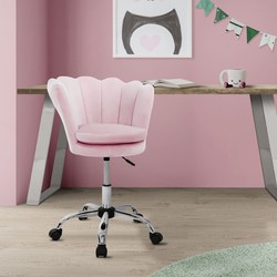 Bureaustoel met wielen en rugleuning schelpdesign 55x60 cm lichtroze fluweel metalen frame ML design