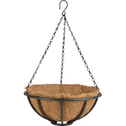 Esschert Design Hanging basket - metaal - zwart - met inlegvel - 30 cm - Plantenbakken