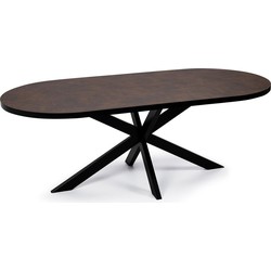 Stalux Plat ovale eettafel 'Noud' 180 x 100, kleur zwart / lederlook bruin