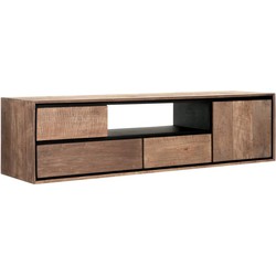 DTP Home Hanging TV stand Metropole medium, 1 door, 3 drawers, open rack,40x155x40 cm, recycled teakwood