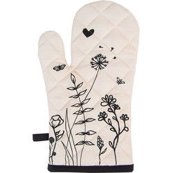 Clayre & Eef Ovenwant 18x30 cm Beige Zwart Katoen Bloemen