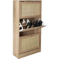 Nordix Schoenenkast - met 3 Lades - Schoenen - Opbergsysteem - Rotan - Bruin - Hout - Schoenenrek - Hal organizer - 18 paar