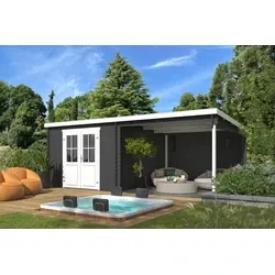 Outdoor Life blokhut Orlando Carbon Grey-Wit, 581 x 292 cm