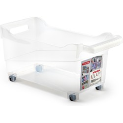 Plasticforte opberg Trolley Container - transparant - op wieltjes - L38 x B18 x H18 cm - kunststof - Opberg trolley