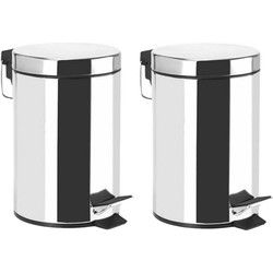 MSV kleine pedaalemmer - 2x - rvs - zilver - 5L - 20 x 27 cm - Badkamer/toilet - Pedaalemmers
