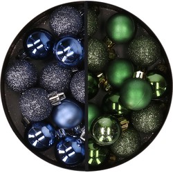 34x stuks kunststof kerstballen donkerblauw en donkergroen 3 cm - Kerstbal