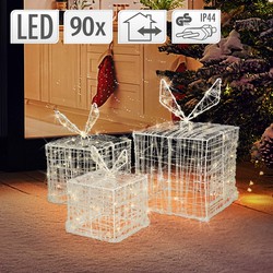 LED Geschenkdozen Set van 3 met 90 LED's Warm Wit Metaal IP44