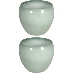 Floran Plantenpot - 2x - misty groen - glans - keramiek - 14 x 11 cm - Plantenpotten