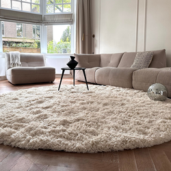 Rond Hoogpolig Vloerkleed Pilo Ivoor Wit Polyester Interieur05 - Rond 160  Ø - (M)