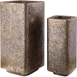PTMD Bloempot Indira - 48x48x99 cm - Aluminium - Goud- Set van 2
