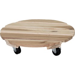 Mega Collections Plantenpot trolley - acacia hout - lichtbruin - rond - 30 x 30 cm - max 50 kilo - Planten onderzetter