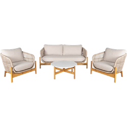 Teresa houten tuin loungeset beige 4delig - 2 fauteuils, tweezitsbank en een salontafel - met zitkussens