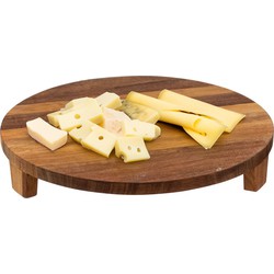 5Five Voedsel/hapjes serveer plank op pootjes - D30 cm - rond - Acacia hout - Serveerschalen