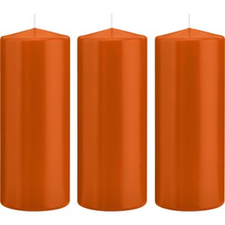 3x Kaarsen oranje 8 x 20 cm 119 branduren sfeerkaarsen - Stompkaarsen