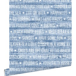 ESTAhome behang zomerse quotes blauw - 53 cm x 10,05 m - 148643