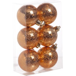 6x Koperen cirkel motief kerstballen 6 cm kunststof - Kerstbal