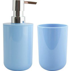 MSV Zeeppompje en drink/tandenborstel beker - badkamer set Porto - kunststof - lichtblauw - Badkameraccessoireset