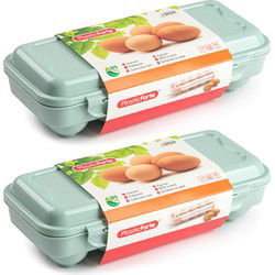Eierdoos - 2x - koelkast organizer eierhouder - 10 eieren - mint groen - kunststof - 27 x 12,5 cm - Vershoudbakjes
