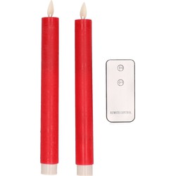 Op afstand bedienbare LED kaarsen/dinerkaarsen rood 23 cm 2 stuks - LED kaarsen