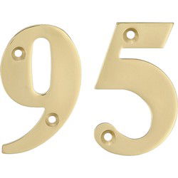 AMIG Huisnummer 95 - massief messing - 10cm - incl. bijpassende schroeven - gepolijst - goudkleur - Huisnummers