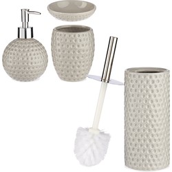 Badkamer accessoires set 4-delig kiezelgrijs/taupe van keramiek - Badkameraccessoireset