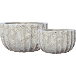 PTMD Javier Grey ceramic pot ribbed round set of 2