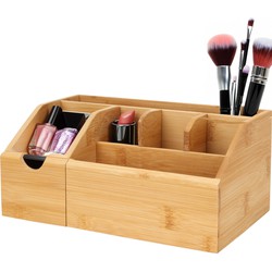 Eleganza Make-up organizer - bamboe hout - 24 x 15 x 11 cm - kwasten houder - Make-up dozen