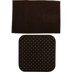 MSV Douche anti-slip mat en droogloop mat - Sevilla badkamer set - rubber/microvezel - bruin - Badmatjes